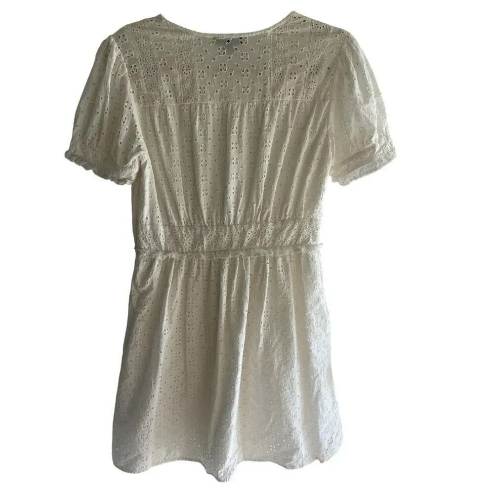 J Crew White Eyelet Lace Summer Short Sleeve Dress Women’s Size 2 XS Bride Beach